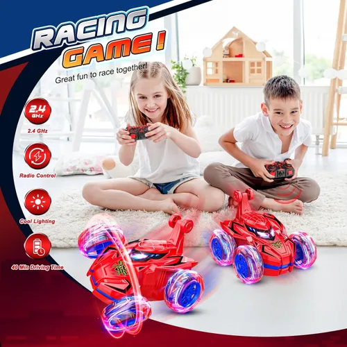 Vista 5 de Coche a Control Remoto, Juguetes para Niños de 4 a 6 años, 6 a 8, 8 a 12 años, Rotación de 360°, 2.4 GHz, Coches RC de Acrobacias Rápidas con Luces