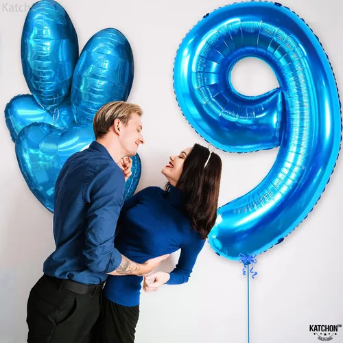 Vista 9 de KatchOn, Globo azul del número 9 de 50 pulgadas Globos azules del número 9 para cumpleaños Globos de 9º cumpleaños para decoraciones