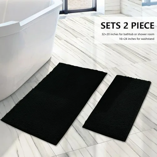 Vista 3 de Juegos de alfombras de baño de 2 piezas, alfombra de baño de felpilla extra suave ultra absorbente, alfombra de baño con base antideslizante de PVC