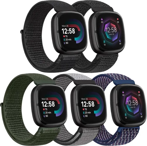Vista 28 de Correas de nailon compatibles con Fitbit Versa 4/Sense 2/Versa 3/Fitbit Sense, correa de repuesto ajustable deportiva suave transpirable