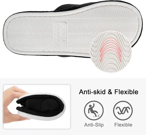 Vista 4 de shevalues Pantuflas de tela de rizo con punta abierta para mujer espuma viscoelástica para casa