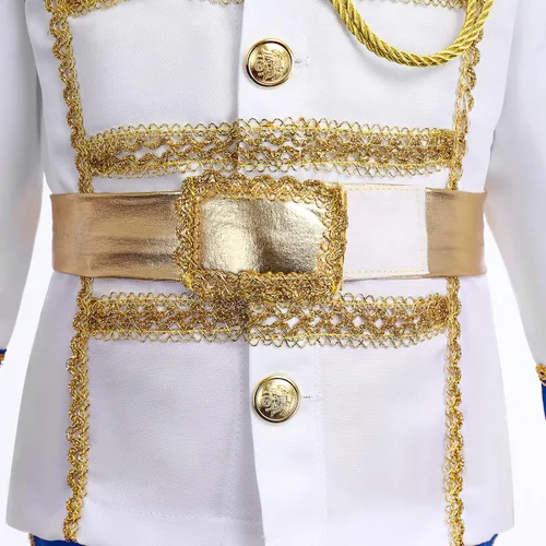 Vista 4 de AWIBMK Disfraz de príncipe azul para niños, disfraz medieval de rey real para Halloween, cosplay