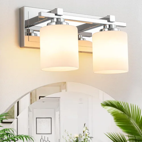 Vista 37 de 1 Luminaria Moderna de Baño sobre Espejo, Luces de Tocador Negro Dorado para Apliques de Pared de Baño con Pantallas de Vidrio Blanco Lechoso