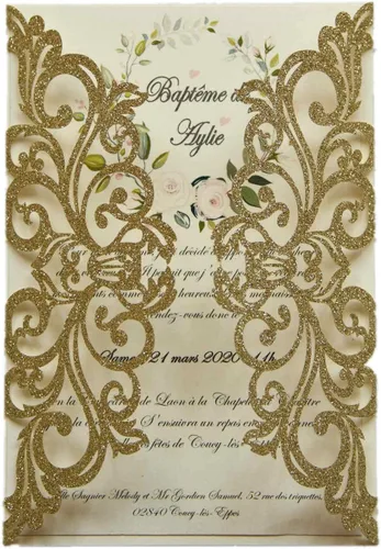 Vista 5 de 25 tarjetas de invitaciones de boda cortadas con láser de terracota con sobres, hojas interiores en blanco, cintas para boda, despedida de soltera