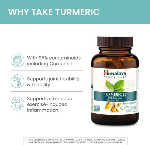 Vista 6 de Himalaya Suplemento de cúrcuma 95 con curcumina/curcuminoides, apoyo articular y muscular, flexibilidad y movilidad óptimas, 600 mg, sin OMG