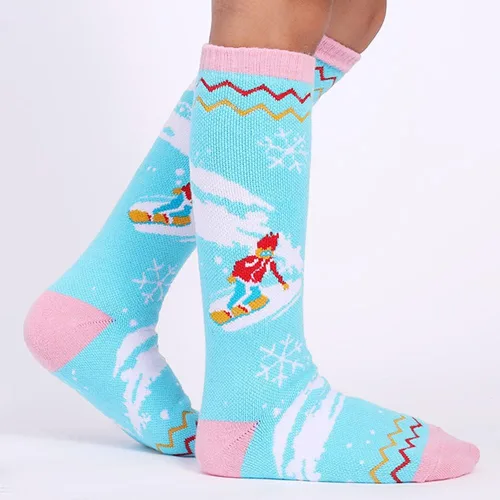 Vista 3 de Esaroll Calcetines de esquí de nieve para niños, 2 pares de calcetines de nieve cálidos gruesos y largos para niños y niñas, calcetines de esquí