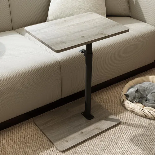 Vista 11 de YUHFERA Mesa auxiliar con bandeja para sofá - Giratoria 360°, altura ajustable, para espacios pequeños, mesa lateral para aperitivos para cama