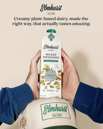 Vista 7 de Elmhurst 1925 Pistachio Milk Unsweetened - 32 Ounce (Pack of 6), Vegan