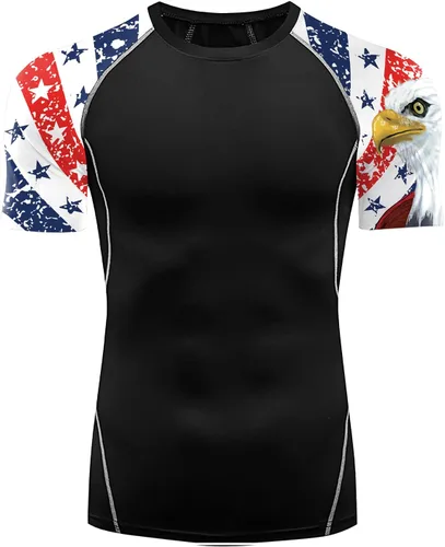 Vista 2 de Men's Rash Guard Shirts Sun Protection UPF 50+ Short Sleeve BJJ Jiu Jitsu Workout Swim Compression Shirt