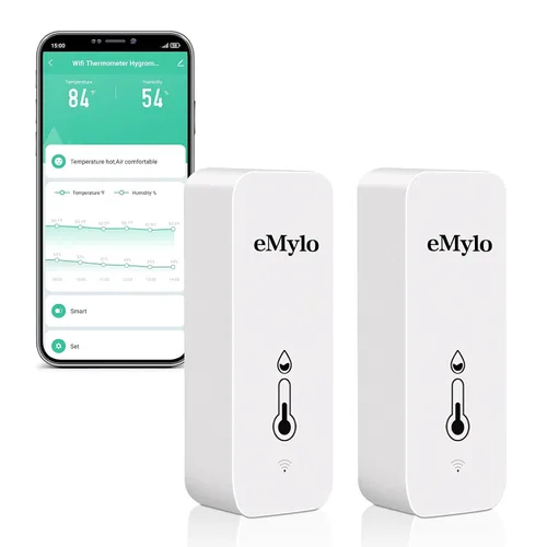Vista 9 de eMylo WiFi Temperature Humidity Sensor, Wireless Indoor Thermometer Hygrometer with App Alert, Free Data Storage Export, Smart Temperature Humidity