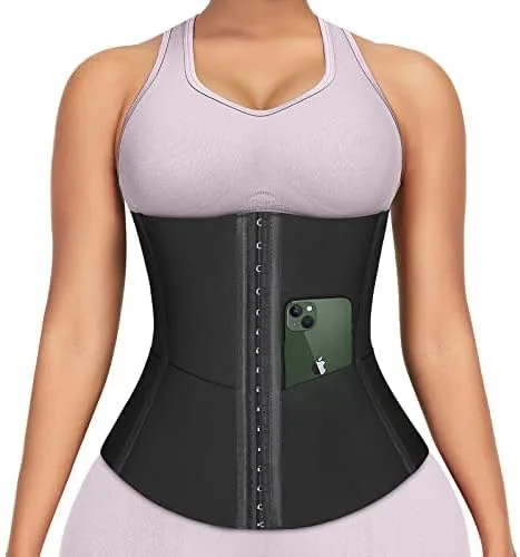Vista 7 de FeelinGirl Waist Trainer for Women Adjustable Underbust Corsets Latex Body Shaper 9 Steel Bones 3 Rows for Hooks and Pocket