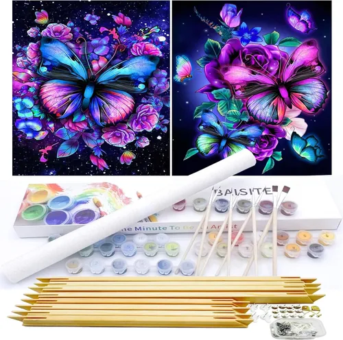 Vista 28 de BAISITE 0304 - Kit de pintura por números para adultos principiantes; paquete de 2 lienzos de 8 pulgadas de ancho x 12 pulgadas de largo; caja