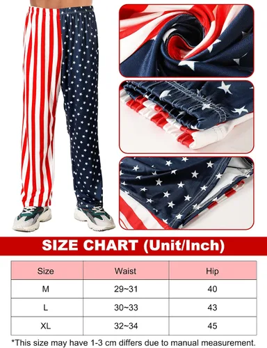 Vista 3 de Suhine 4 piezas de disfraz de Halloween para hombre, incluye camiseta negra, pantalones de bandera estadounidense, bandana, lentes amarillos