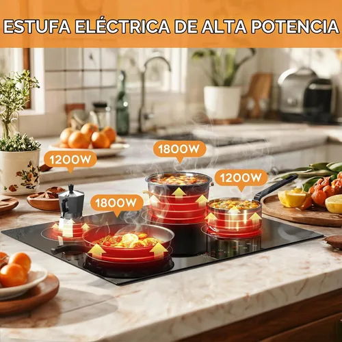 Vista 3 de Noxton Estufa eléctrica de 24 pulgadas, 4 quemadores, estufa eléctrica integrada, placa de cerámica táctil con sensor con bloqueo de seguridad 4