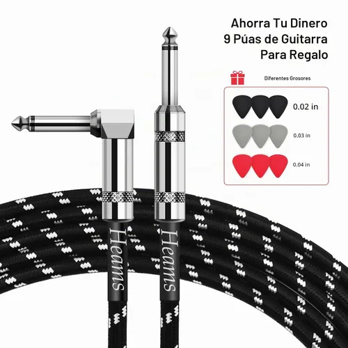Vista 2 de Paquete de 2 cables de guitarra prémium de 10 pies, sin ruido, 3 veces de durabilidad