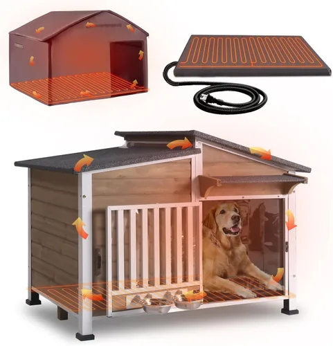 Vista 12 de 33.5" Heated Outdoor Dog House with Insulated Liner for Medium Breeds