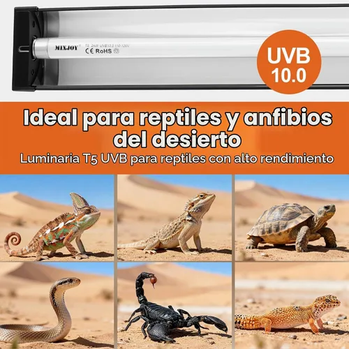 Vista 3 de MIXJOY T5 HO UVB Kit de luz de reptil, 22 pulgadas, 24 W, 10.0 bombilla