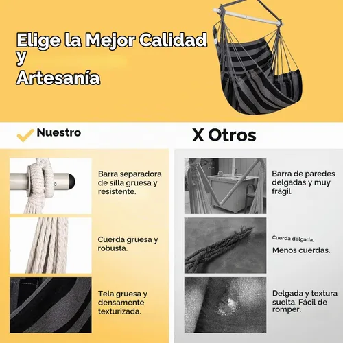 Vista 3 de ADVOKAIR - Silla tipo hamaca colgante grande, cómoda, suave y duradera, incluye 2 cojines de asiento 1 azul y blanco (con almohadas)