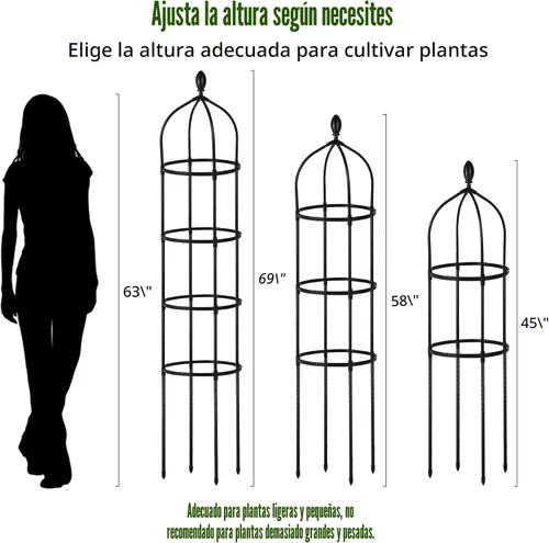Vista 3 de Enrejado de obelisco de jardín para plantas trepadoras al aire libre, 6 pies, rosal, enrejado redondo para macetas, enrejado de flores de metal a