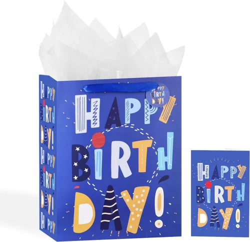 Vista 33 de Powbrace Bolsa de regalo de cumpleaños número 30 negra de 13 pulgadas con papel de seda y tarjeta de felicitación para fiestas, bolsa de regalo