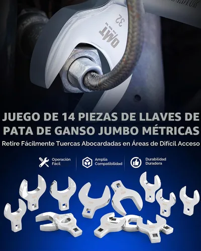 Vista 2 de Orion Motor Tech juego de llaves de pata de cuervo jumbo de 14 piezas, juego de llaves de pata de cuervo métricas para tuercas estriadas de 27 a 50