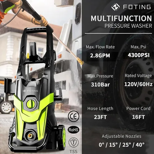 Vista 2 de Power waher 4300PSI con 4 boquillas de conexión rápida, manguera de entrada y filtro y cañón de espuma para automóviles/vallas/calzadas/limpieza