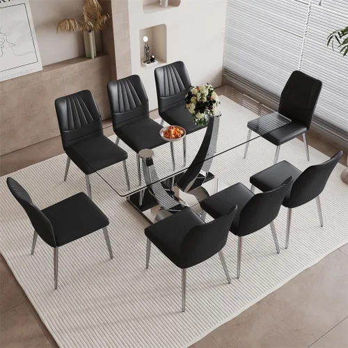 Vista 75 de Mesa de comedor moderna para mesa de comedor de mármol sintético de 4/6, 63 pulgadas, mesa de cocina rectangular, mesa de cocina y comedor de fácil