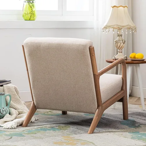 Vista 7 de ANJ ANJHOME Silla moderna de mediados de siglo, estilo Accent, con asiento de tela cómoda para sala de estar con estructura de madera maciza, sillón