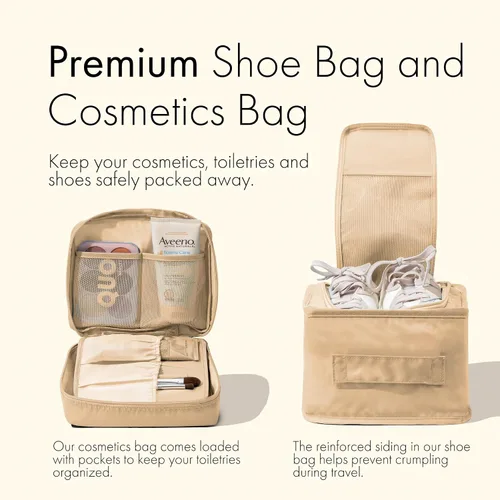 Vista 3 de Juego de 8 cubos de embalaje para viajes, no fabricados en China, bolsas organizadoras de equipaje y maleta, nailon ligero e impermeable, color beige