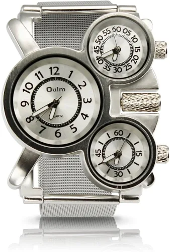 Vista 6 de Oct17 Reloj de pulsera analógico de cuarzo militar de acero inoxidable con malla de metal correa de reloj durable incluye subesferas multi zona
