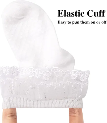 Vista 4 de Looching 5 pares de calcetines de encaje con volantes para niñas pequeñas con ojales de algodón blanco con volantes calcetines de princesa
