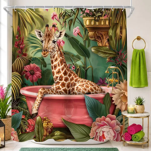 Vista 14 de Juego de cortina de ducha de baño con diseño de leopardo y guepardo rosa A-01pink leopardo verde