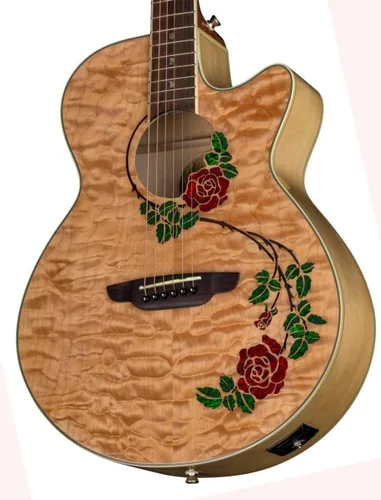 Vista 6 de Luna Guitars Flora Rose Guitarra Acústica-Eléctrica - Arce acolchado natural brillante
