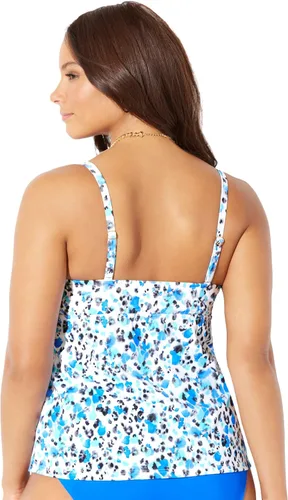 Vista 2 de Swimsuits For All Top tankini con aros y lazo frontal para mujer, talla grande
