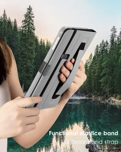 Vista 6 de DTTO - Estuche para iPad de 9.7 pulgadas 5.ª/6.ª Generación 2018/2017 con soporte para Apple Pencil, funda de cuero sintético con función atril