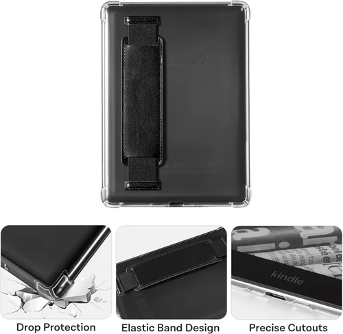 Vista 4 de CoBak Funda transparente para E-Reader de 6 pulgadas 2024 y 2022 (11ª generación) con correa elástica para la mano, funda transparente de TPU suave