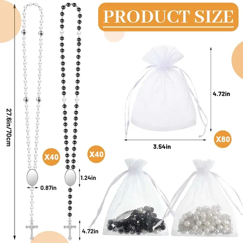 Vista 2 de Taiyin Blanks - Juego de collar de cuentas de rosario católico para imprimir, collar de cuentas de oración con bolsas de organza transparente