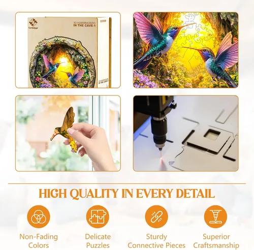 Vista 5 de Rompecabezas de madera para adultos, con efecto de visión 3D, cueva de colibrí 3D, rompecabezas de madera de forma única, regalos