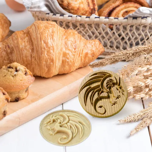 Vista 5 de Molde de madera para galletas, sello de galletas de madera, molde de prensa para galletas, molde de galletas 3D, molde de madera para hornear, Dragón