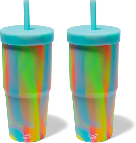 Vista 13 de Silipint: Vasos de silicona con pajita de 32 onzas: paquete de 2 vasos Moon Beam – Vaso irrompible reutilizable, flexible, sostenible