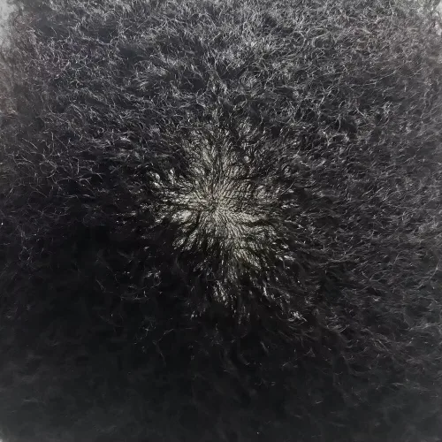 Vista 6 de Afro Toupee para hombres negros, rizado afro ondulado, postizo masculino, piel fina, PU negro, para hombre, tupé, reemplazo de cabello humano
