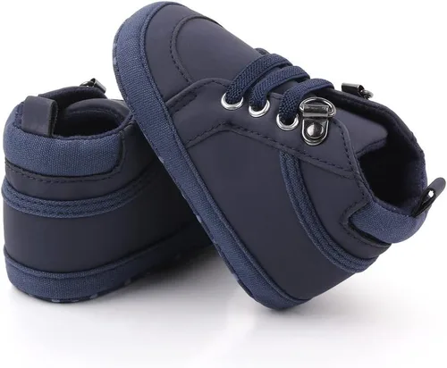 Vista 5 de Sekantrol Zapatos de cuna para recién nacidos, zapatos de bebé para niños y niñas, suela de goma suave, zapatos de moda de caña alta antideslizantes