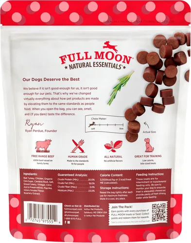 Vista 2 de Full Moon - Golosinas totalmente naturales de grado humano para perros, bocaditos sabrosos de ternera esenciales, 14 onzas