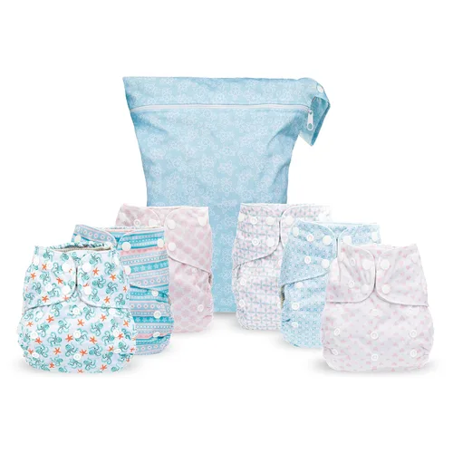 Vista 17 de Simple Being Pañales de tela reutilizables, doble refuerzo, talla única, lavables, suaves, absorbentes, impermeables, ecológicas, unisex, para bebé