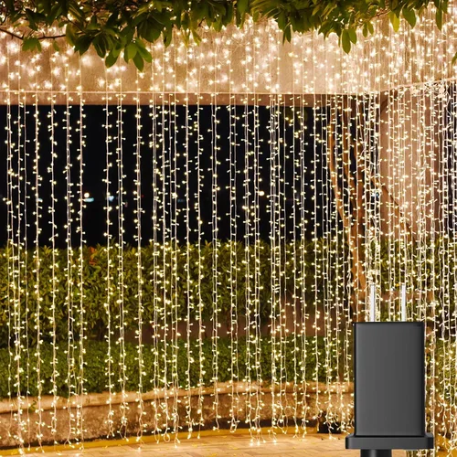 Vista 11 de Solhice Cortina de luces LED para exteriores, 12 x 10 pies, 360 luces LED para colgar en interiores y dormitorios, luz de fondo para decoración
