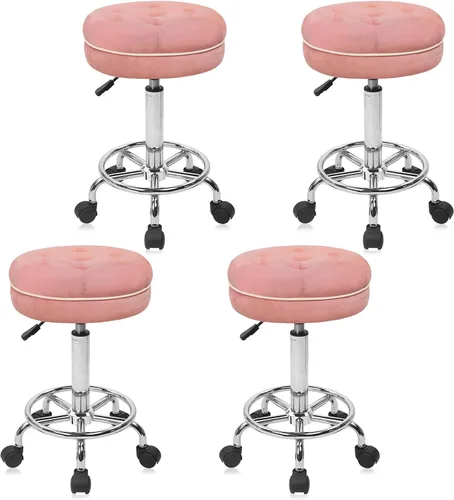Vista 15 de KLASIKA Silla de dibujo con respaldo, taburete giratorio de cuero sintético ajustable en altura con anillo para el pie, silla de oficina ergonómica