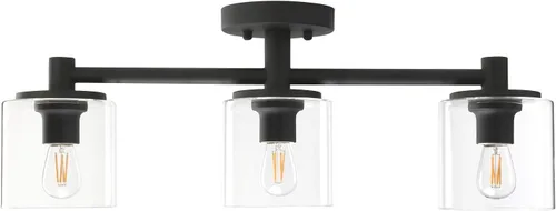 Vista 8 de Pathson Lámpara de techo semiempotrada de 3 luces, lámpara colgante industrial con pantalla de cristal, lámpara de techo para pasillo, loft, cocina