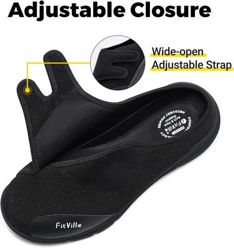 Vista 3 de FitVille Zapatos para diabéticos para hombre, sin cordones, para pies hinchados, extra anchos, ajustables, zapatos para caminar para fascitis
