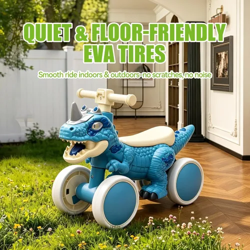 Vista 3 de Bicicleta de equilibrio de dinosaurio para niños pequeños, juguete Azul