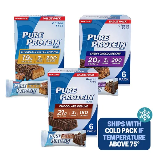 Vista 14 de Barras de proteína pura, chispas de chocolate masticable, chocolate de lujo, mantequilla de maní y chocolate, caja de 6-3 cajas, 1 caja de cada sabor